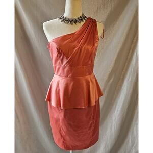JESSICA SIMPSON Peplum Coral One Shoulder Dress Rose Sz 8